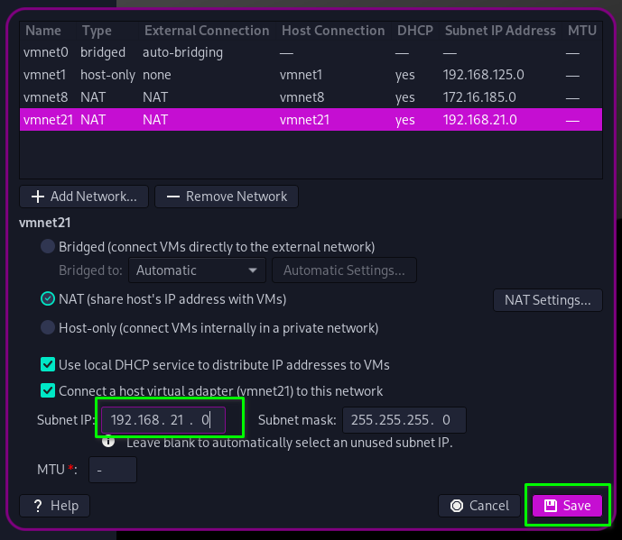 配置虛擬網絡網段