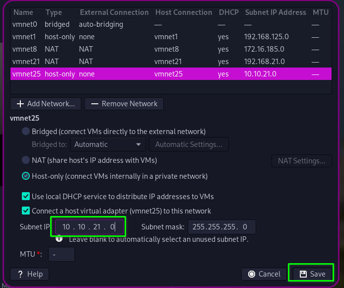 配置Host-only虛擬網絡網段