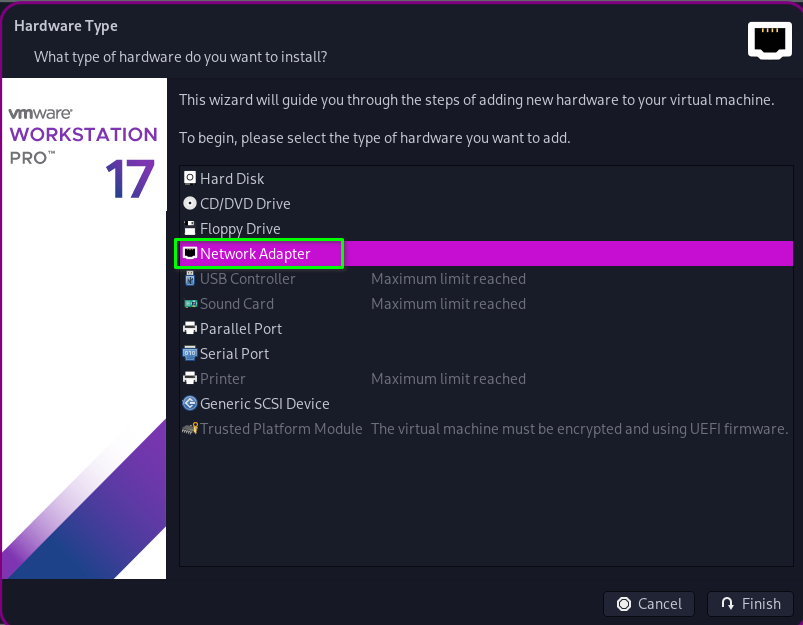 選擇網絡適配器