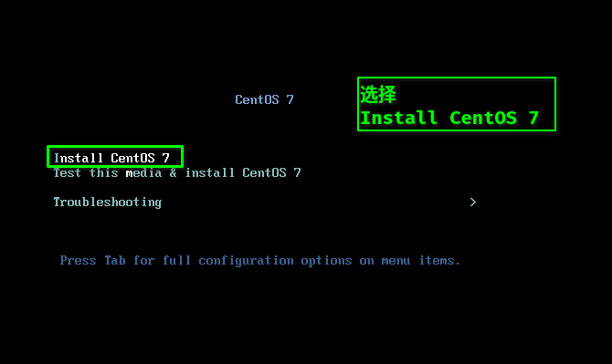 啓動虛擬機選擇 Install Centos 7並回車
