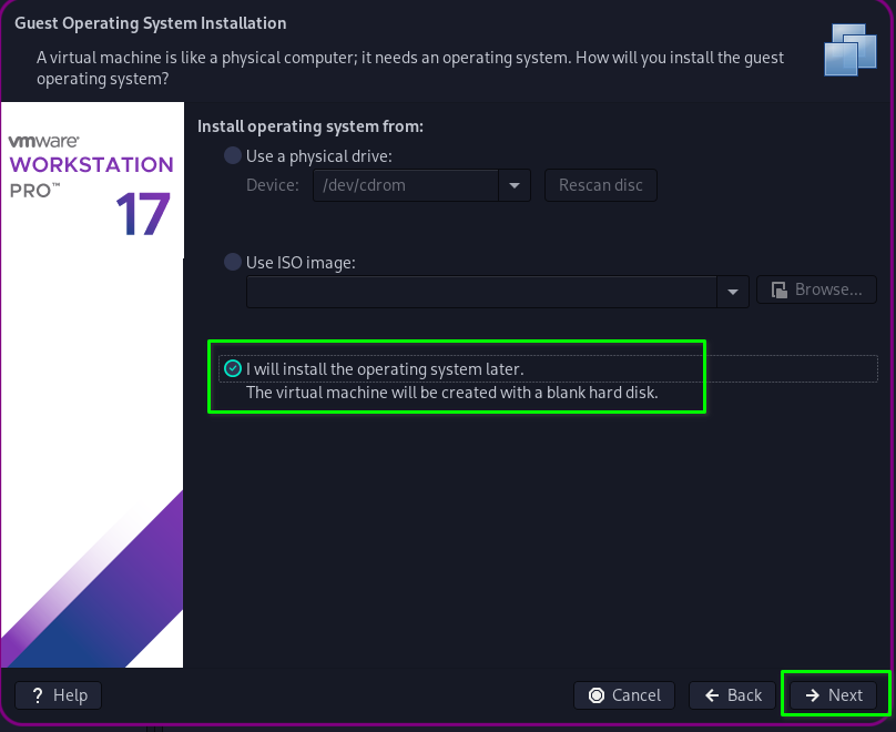 選擇稍後安裝操作系統