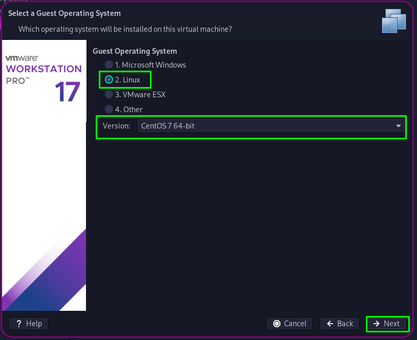 選擇Linux -> Ceonts7 64位