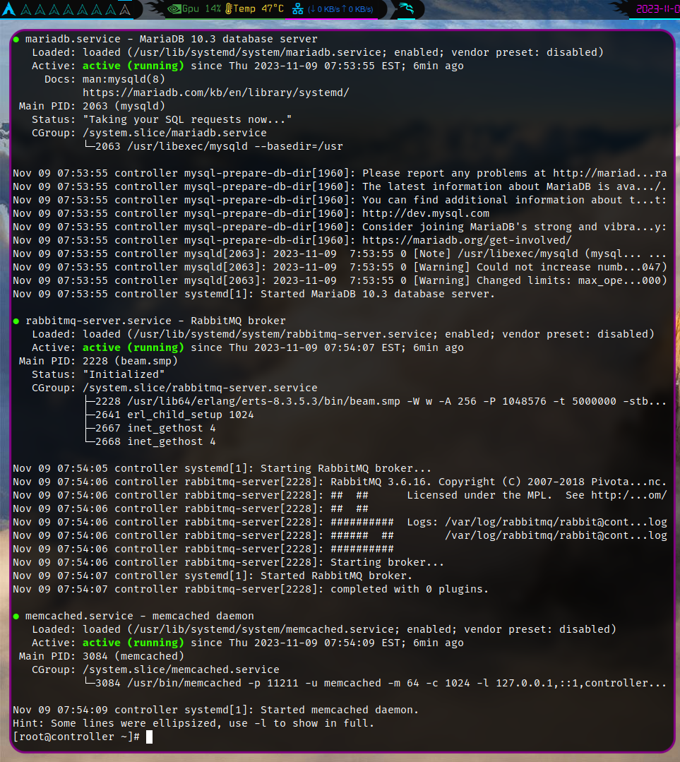 查看mariadb  memcached  rabbitmq 服務狀態