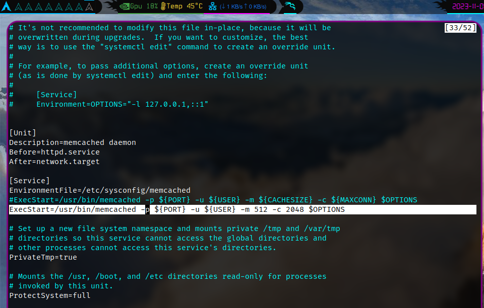 修改Memecached的服務單元
