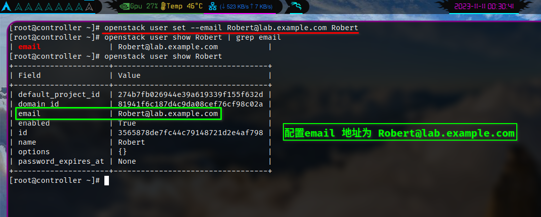 配置email 地址为 Robert@lab.example.com